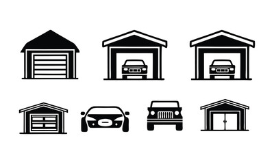 Garage icon. Sectional garage automatic gates. Black silhouette. Front view. Vector simple flat graphic illustration. Isolated object on white background. Isolate.