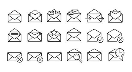 Collection of hand-drawn envelope icons representing email communication and messaging services vector