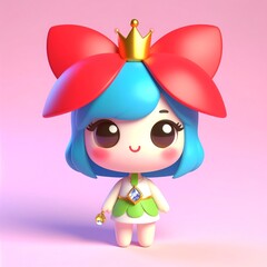 Fototapeta premium Cute princess, 3D render, pink background, digital art, children's book