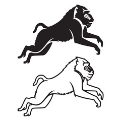 Obraz premium Crisp Mandrill Silhouette & Mandrill Lineart – Mandrill Vector Template Highlighting Defined Outlines – Black Vector of Mandrill – Vector Set of Mandrill