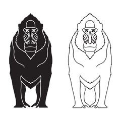 Accurate Mandrill Silhouette & Mandrill Lineart – Mandrill Vector Design with Clear Structural Features – Black Vector of Mandrill – Vector Set of Mandrill