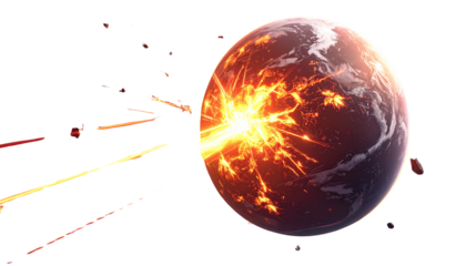 Cosmic View of Planetary Eruption with Energy Bursts, Transparent Background PNG