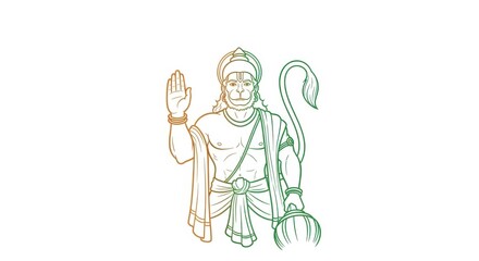 Majestic Line Art of Hindu God Hanuman.