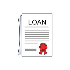 Illustration of a loan document with a seal representing financial agreement and lending processes in business and finance