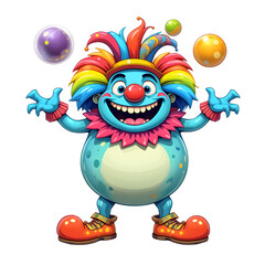 A Cheerful and Playful Cartoon Clown Character PNG on Transparent Background Juggling Colorful Balls.