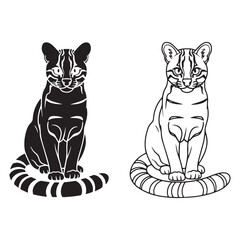 Defined Margay Silhouette & Margay Lineart – Margay Vector Design Highlighting Distinct Feline Shape – Black Vector of Margay – Vector Set of Margay