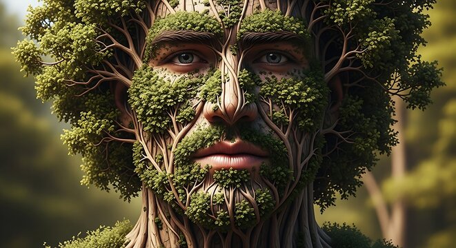 Surreal Portrait of a Man Made of Trees.
