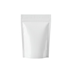Blank white stand up pouch with zipper closure for food packaging and product mockups isolated on transparent background