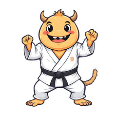 A Cute Cartoon Monster Mascot Wearing a Karate Gi with a Black Belt.