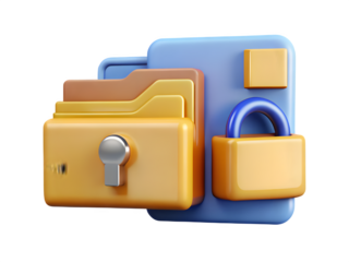 Secure digital folder with padlock and key symbol for data protection
