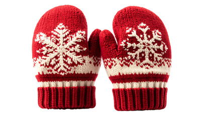 Cozy red mittens adorned with snowflake designs, ideal for winter's chill. The design is clearly detailed, making it the perfect gear to stay warm
