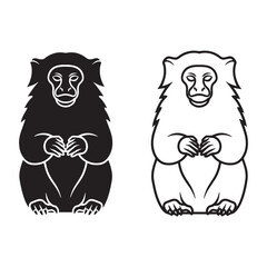 Polished Marmoset Silhouette & Marmoset Lineart – Marmoset Vector Template with Smooth Detailing – Marmoset Illustration – Silhouette and Lineart Set of Marmoset