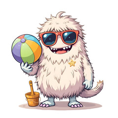 A Cheerful and Fluffy Cartoon Monster Character PNG on Transparent Background as a Viking Warrior.