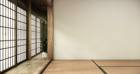 Tatami mat floor, room japanese traditional style. 3D rendering