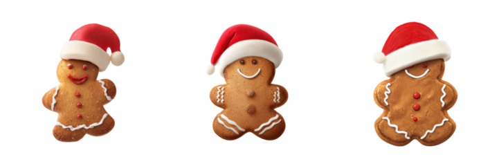 Festive gingerbread cookies with santa hats transparent background christmas theme studio shot