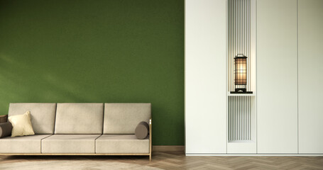 Green Modern room interior wabisabi style and sofa and decoration japanese.3D rendering
