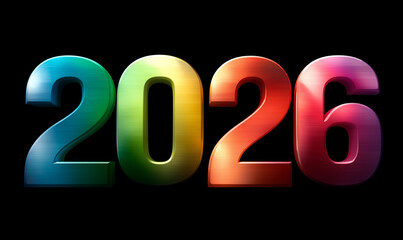 happy new year colorful 2026 against black background 