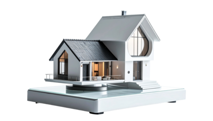 An architect's model of a modern house with detailed design, showcasing the exterior and interior elements
