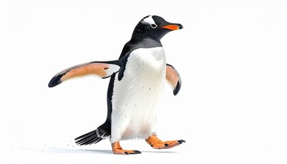 Naklejka premium Penguin bird with black and white body orange beak short wings and aquatic walking stance isolated on white background 