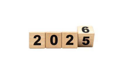 Year 2025 changing to 2026 with wooden cubes