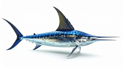 Fototapeta premium Swordfish with long sharp bill streamlined body powerful tail fin and ocean predator sea animal isolated on white background 