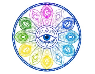 Colorful mandala with an all-seeing eye