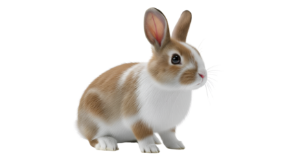 Cute brown and white rabbit sitting isolated PNG with Transparent Background