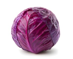 Obraz premium Whole red cabbage isolated on white background. Fresh, vibrant purple vegetable with crisp outer leaves. Healthy organic produce, perfect for salads and cooking.