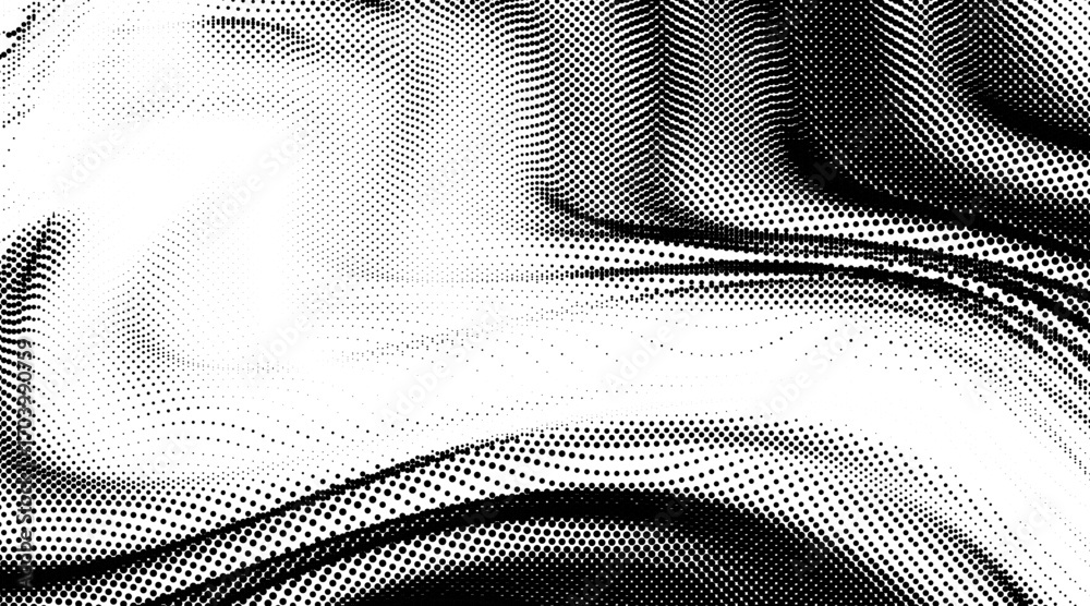 Wall mural flowing wave dot halftone vector pattern: curve gradient shape on transparent overlay background. su