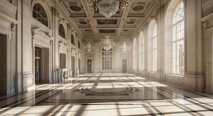 Obraz premium Sunlight illuminates grand hall, showcasing architectural magnificence