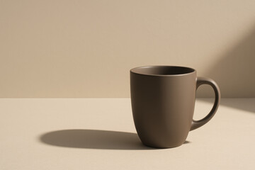 Minimalist Ceramic Coffee Mug: A simple, elegant ceramic mug stands alone, casting a subtle shadow, perfect for product displays or minimalist aesthetics.