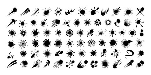 Collection of Black Ink Splatter and Brush Stroke Graphic Elements