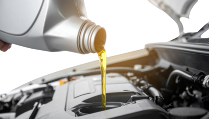 A person pours motor oil into a car engine, highlighting the importance of vehicle maintenance.