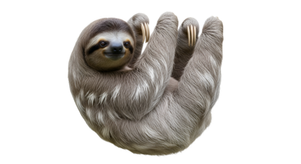 Cute smiling sloth hanging on a branch isolated PNG with Transparent Background