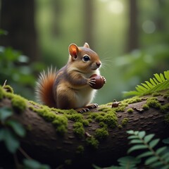 Small forest rodent on mossy log