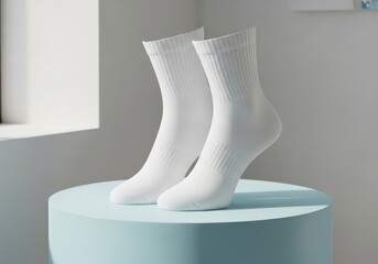 Pair of clean white ankle socks ribbed texture modern studio shot