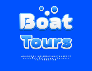Vector Holiday flyer Boat Tour. Stylish White Font. Modern Cool Alphabet Letters and Numbers set.