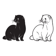 Obraz premium Stylized Mink Silhouette & Mink Lineart – Mink Vector Composition with Balanced Detailing – Mink Illustration – Silhouette and Lineart Set of Mink