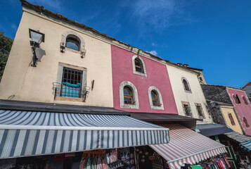 Houses on Kujundziluk Street in historic part of Mostar, Bosnia and Herzegovina