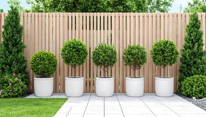 Modern garden patio with wooden fence