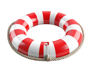 Red and White Life Preserver Ring Isolated on Transparent Background PNG