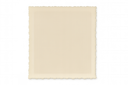 Vintage blank photo paper featuring decorative scalloped edges, resting on transparent background with ample design space