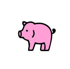 Cute Pig Cartoon Vector Icon Illustration. Cartoon pig vector icon in colorful flat style with bold outlines. Perfect for farm projects, children’s games, posters, and apps.