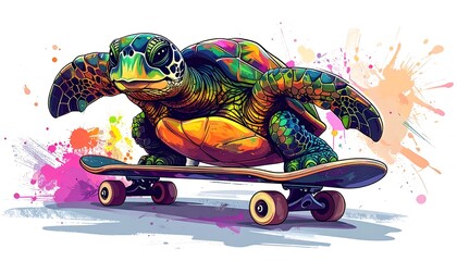 Colorful turtle skateboarding (1)