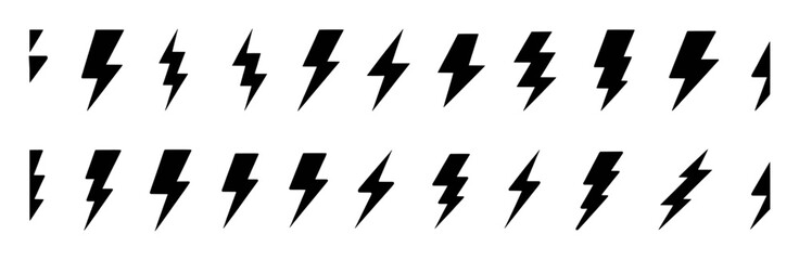 Collection of Black Lightning Bolt Icons on a White Background