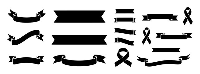 Collection of Black Ribbon and Banner Silhouettes for Design