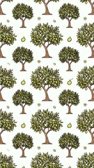 Fruit trees pattern on white