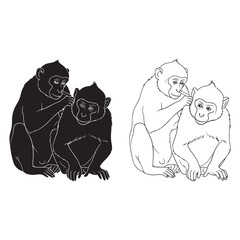 Flat Monkey Silhouette & Monkey Lineart – Monkey Vector Style Built with Minimalist Geometry – Monkey Illustration – Silhouette and Lineart Set of Monkey