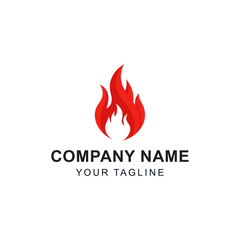 A modern and simple logo design featuring a stylized red flame icon above placeholder company text.