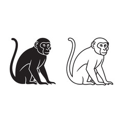 Distinct Monkey Silhouette & Monkey Lineart – Monkey Vector Graphic with Clear Edges and Lines – Black Vector of Monkey – Vector Set of Monkey